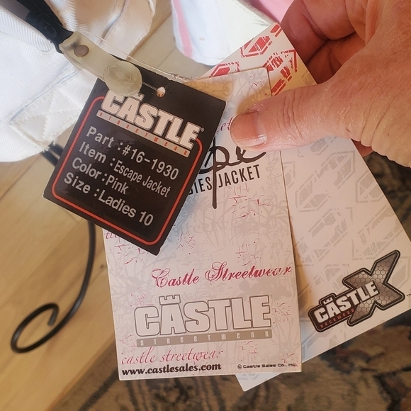 Castle Streetwear Escape Textile Motorcycle Embroider Pink & White Sz 10 Jacket - Picture 3 of 16